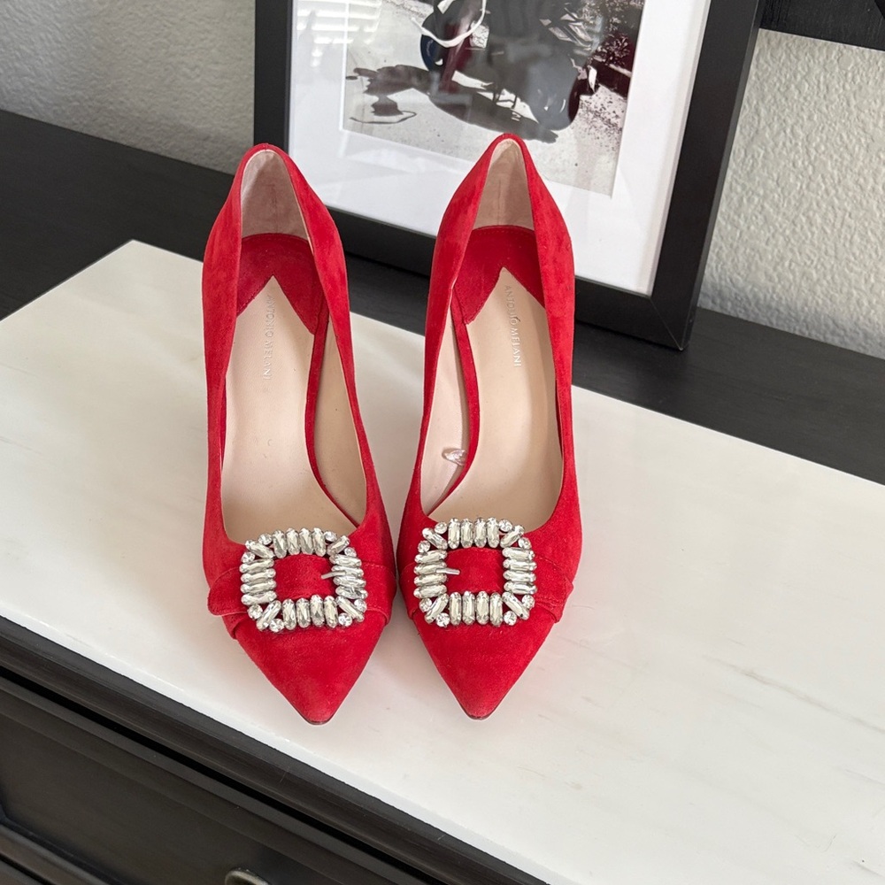 ANTONIO MELANI Scarlet Heels with Crystal Accent